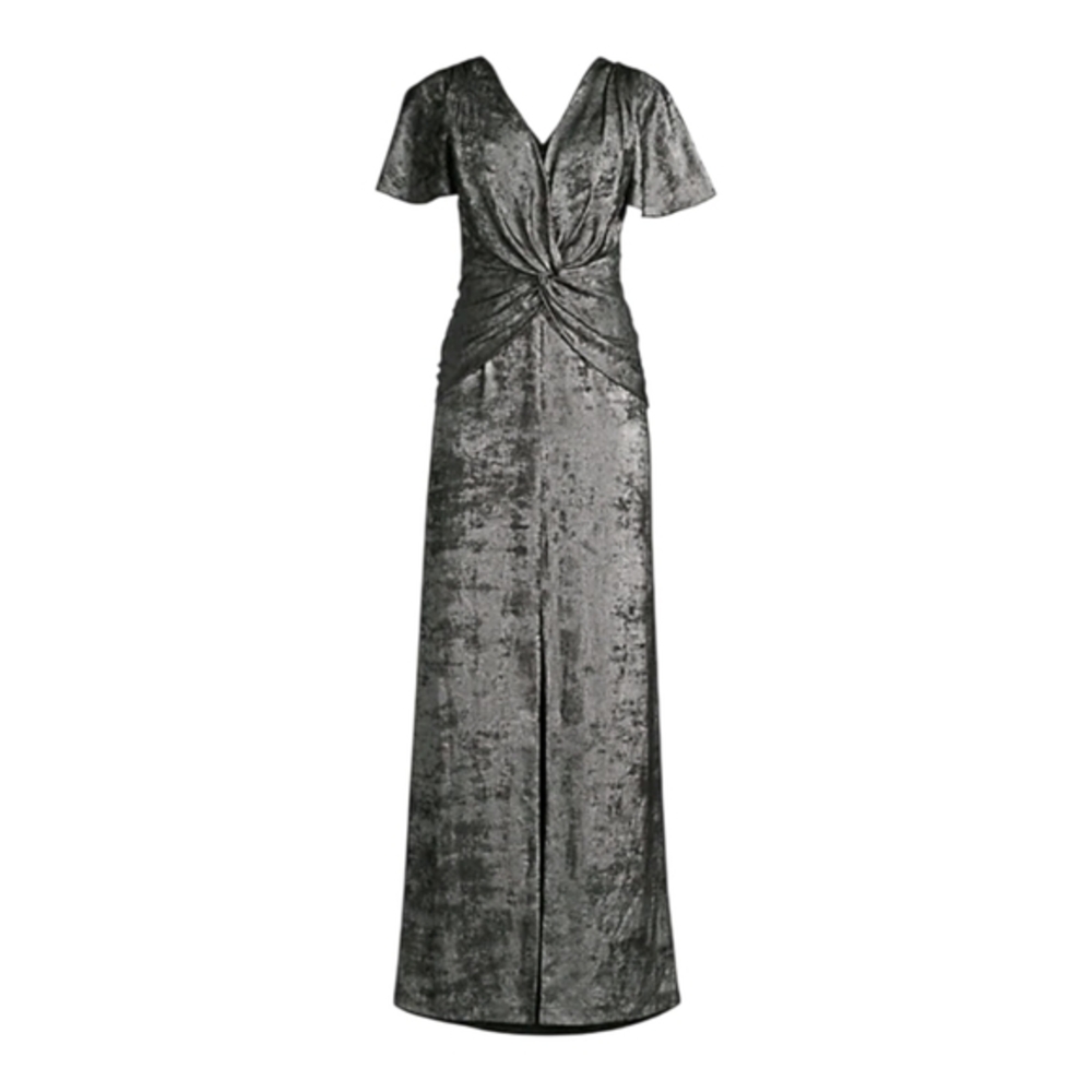Aidan Mattox Flutter-Sleeve Burn Velvet A-Line Gown Surplice neck Size 8 $350 - Picture 2 of 15
